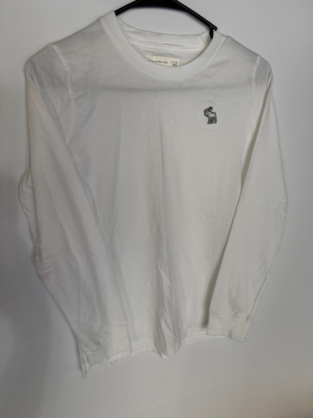 Abercrombie & Fitch White Long Sleeve Crewneck with Embroidered Logo